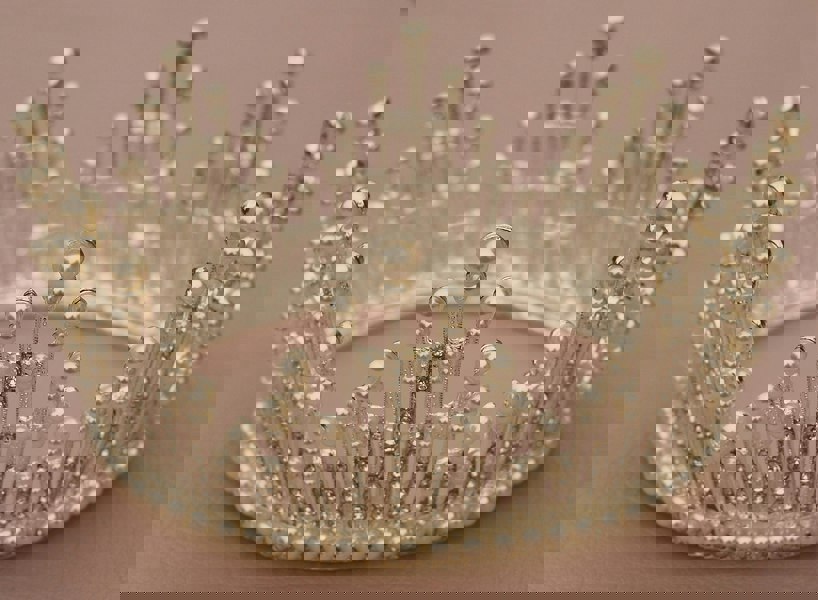 silver crown with pearls and crystal