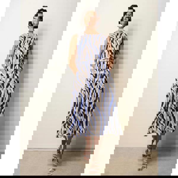 Blue Vanilla Bold Wave Print Belted Dress