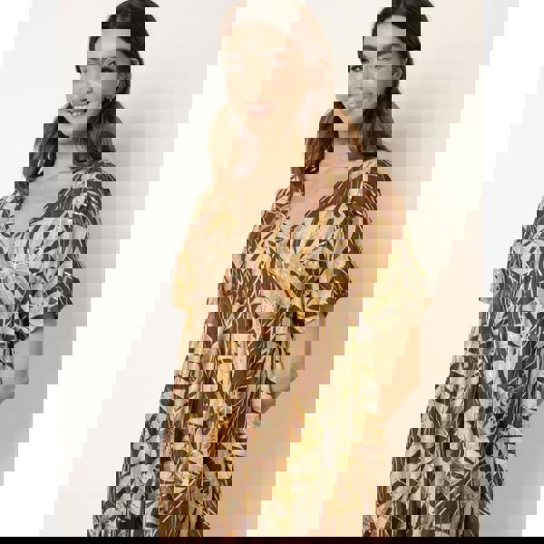 Blue Vanilla Topical Print Kimono Style Oversized Dress