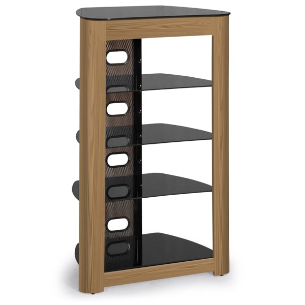Centurion Supports Zinnia Black with Oak Fascia 5-Shelf Flat Screen TV, Hi-Fi, AV Rack, Media Stand, Entertainment Unit