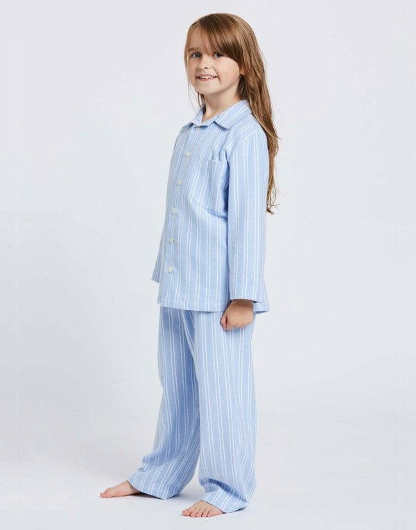 Children's Brushed Cotton Pyjama Set – Westwood Blue Stripe - British Boxers