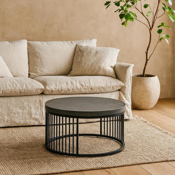 Wyld Haus Dublin Black Marble Effect Round Coffee Table with Black Steel Base