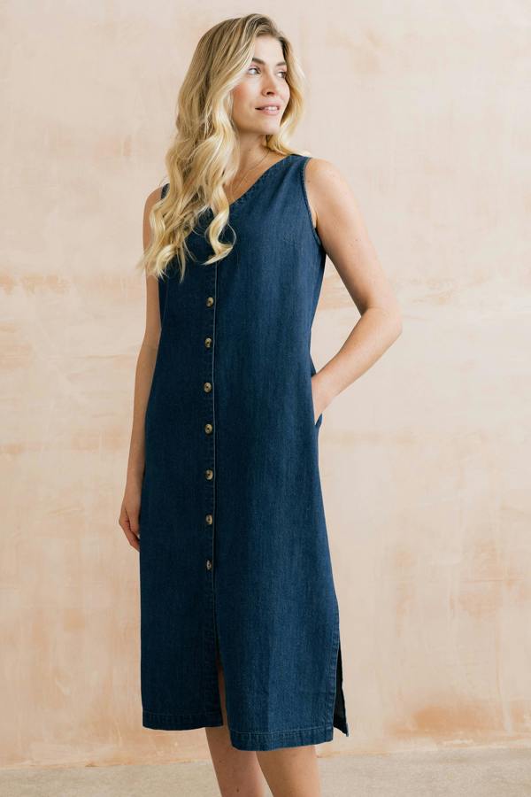 Lily & Me Erica Button Through Denim Midi Dress