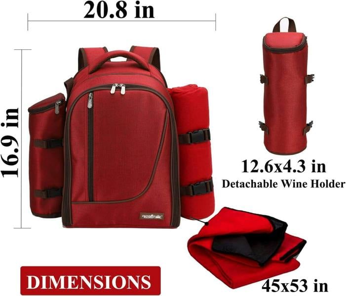Dyzi 2 & 4 Person Picnic Backpack Cooler Compartment Tableware Set Blanket