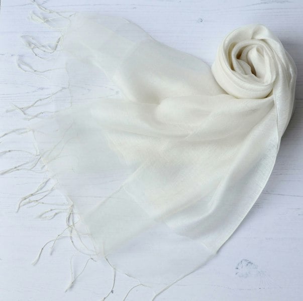 Antonia York Sophia Double Layered Organza and Crepe Silk/Viscose Ivory Cream Tasselled Bridal Bridesmaid Special Occasion Wrap Semi-Sheer Stole