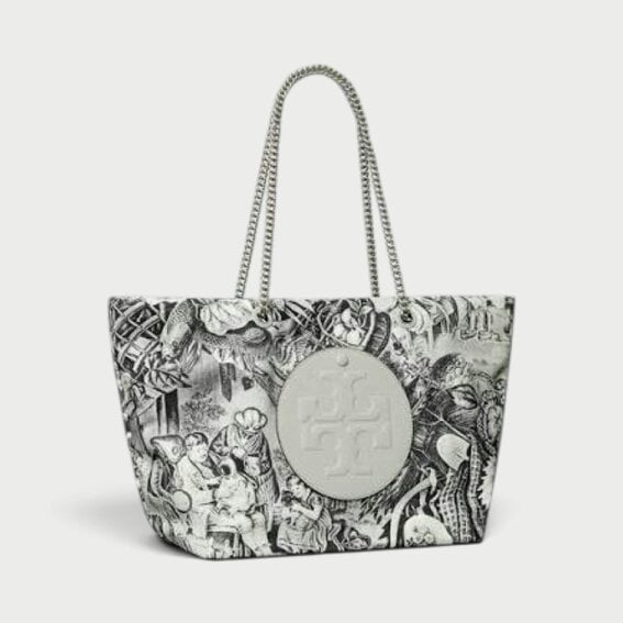 Tory Burch Ella Alien Printed Chain Tote Grey