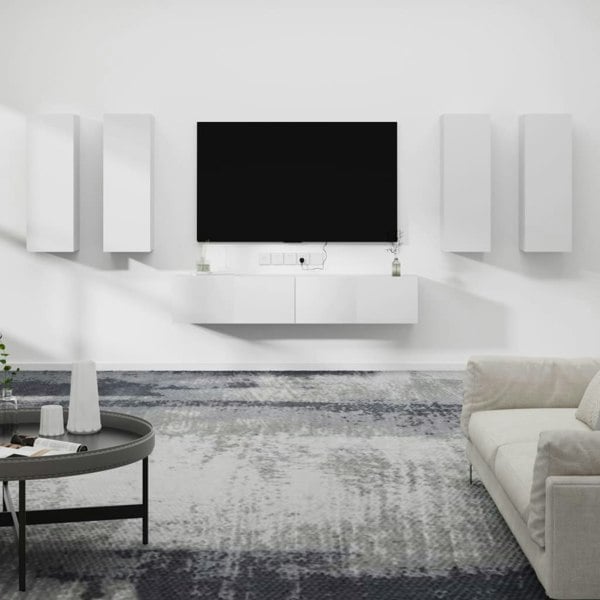 Berkfield 6 Piece TV Cabinet Set White Engineered Wood