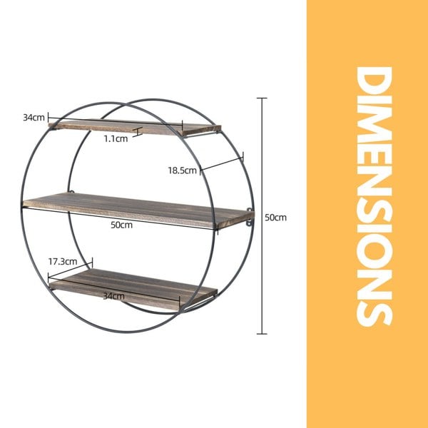 Rafaelo Mobilia Industrial Wooden 3 Tier Round Floating Shelf