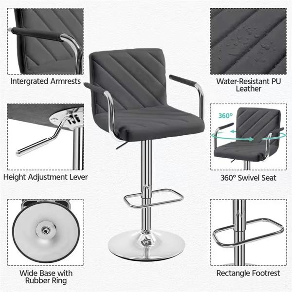 Havendro 2 Pack Adjustable Swivel PU Leather Bar Stools with Backrest and Footrest