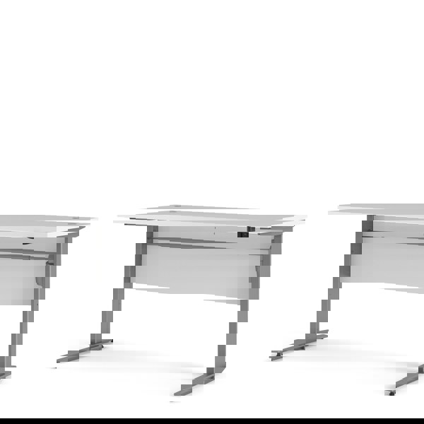 Furniture To Go Prima Desk 150 cm in White with Height adjustable legs with electric control in Silver grey steel