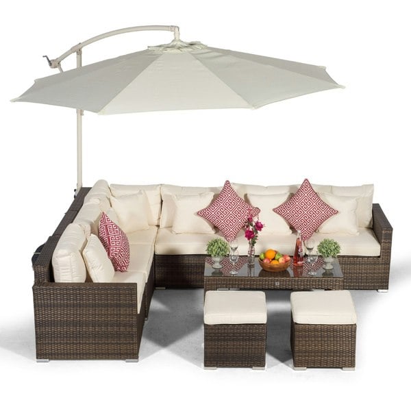 Giardino Havana 6 Seat Rattan Corner Sofa Set with Coffee Table and 2 Stools