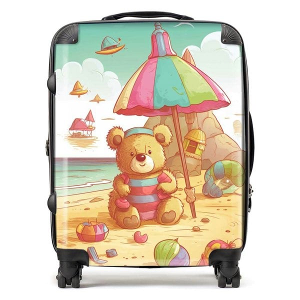 Warren Reed Lucky Teddy Bear On A Beach Holiday Suitcase