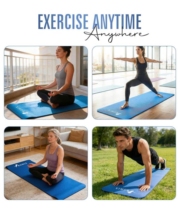 ROMIX Yoga Mat 10mm Thick, 180 x 60cm Non Slip Foam Exercise Mat with Carry Bag and Strap