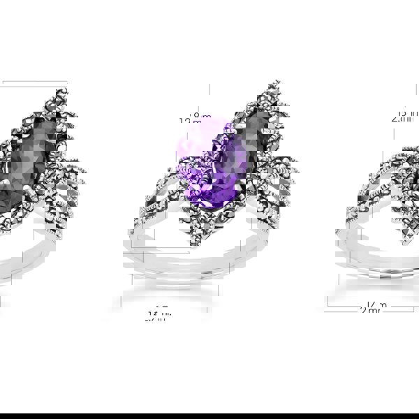 Gemondo Art Deco Style Oval Amethyst & Marcasite Ring in Sterling Silver