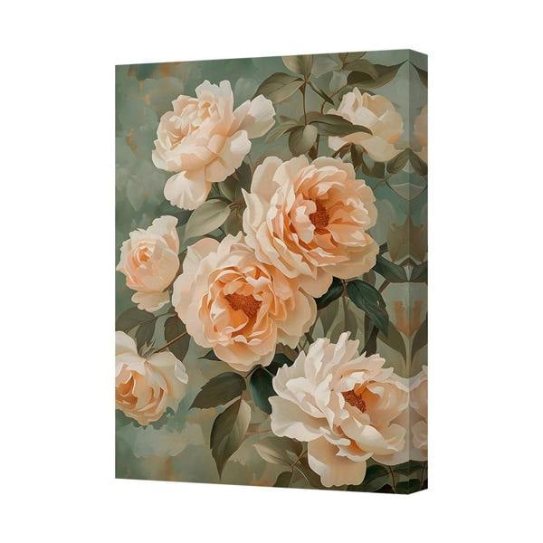 Benjamin Tate Design Peach Rose Floral Canvas Wall Art Painting With Soft Green Backdrop