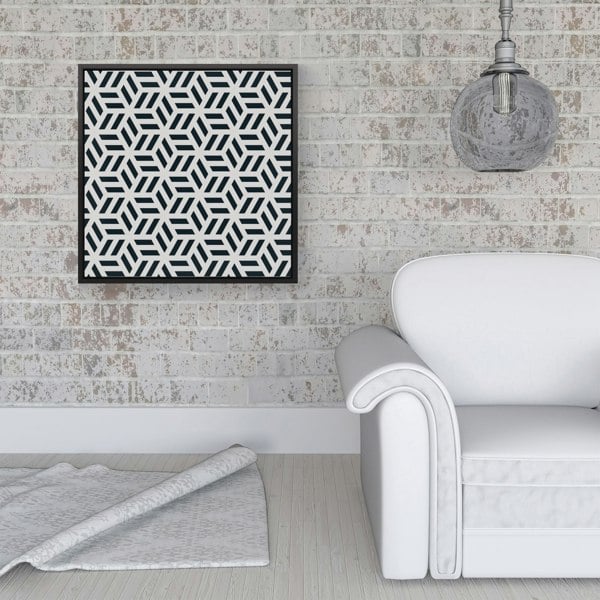 Warren Reed Geometric Monochrome Hexagonal Pattern Framed Canvas