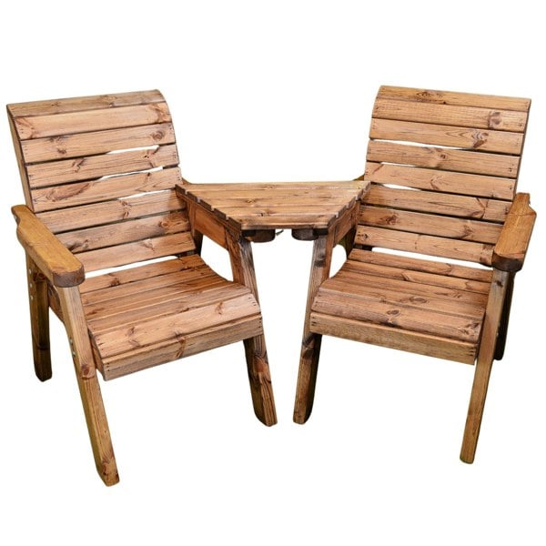 Samuel Alexander Hand Made 2 Seater Chunky Rustic Wooden Garden Furniture Love Seat with Tray Assembled