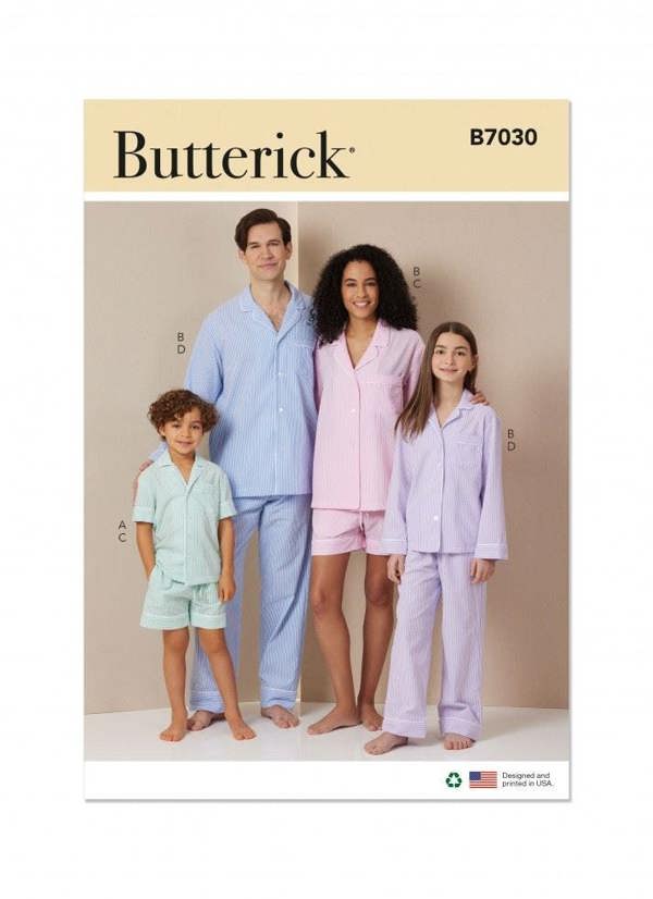 Butterick Sewing Pattern 7030, Pyjamas for Kids, Women, Men, A (XS - L / XS - XL) - Intermediate