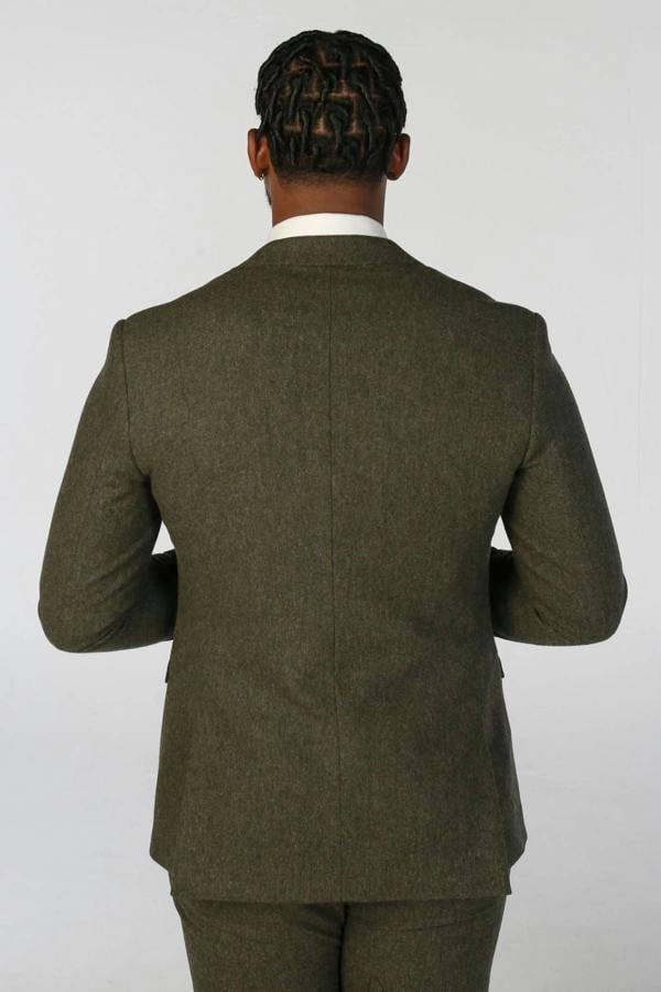 Infinity Leather Men's Olive Green Wool Blend Tweed Formal Suit