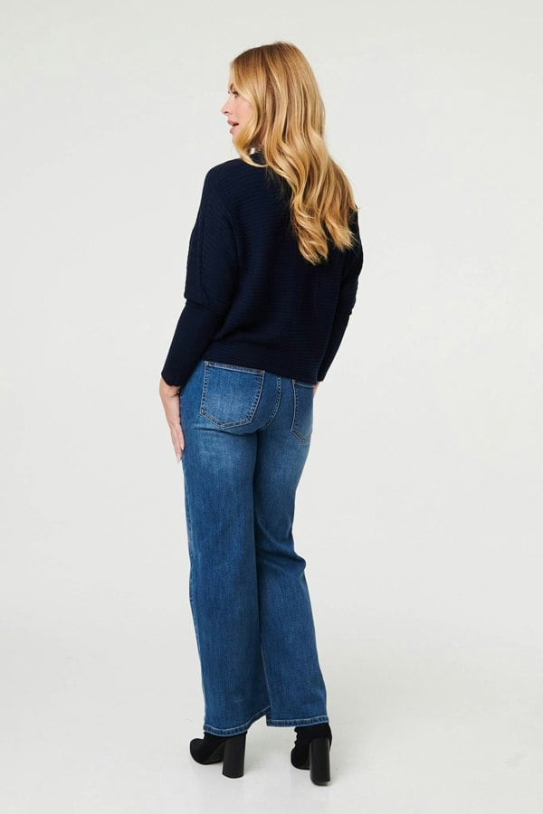 Blue | Diamante Embellished Straight Fit Jeans
