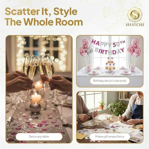 50th Birthday Pink and Silver Foil Confetti Pack for Table Decoration and Party Styling image 7