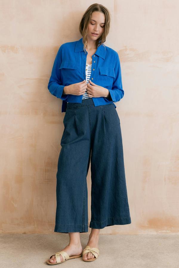 Lily & Me Grasslands Linen Blend Jacket Cobalt