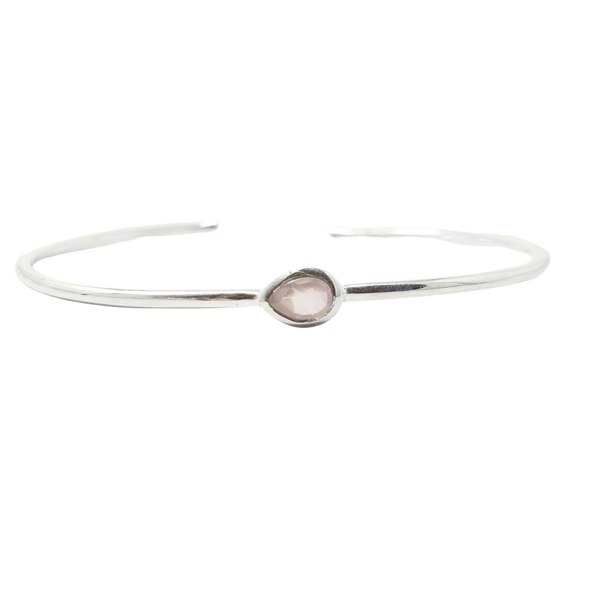 Minimalist Sterling Silver Rose Quartz October Birthstone Bangle Bracelet