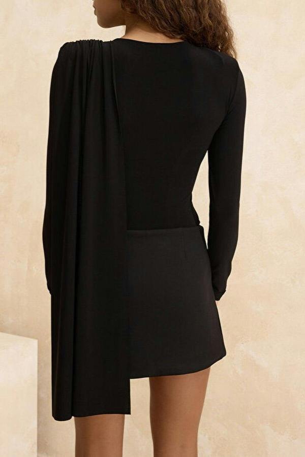 WOVCOR Cape Detail Ruched Knit Party Bodysuit