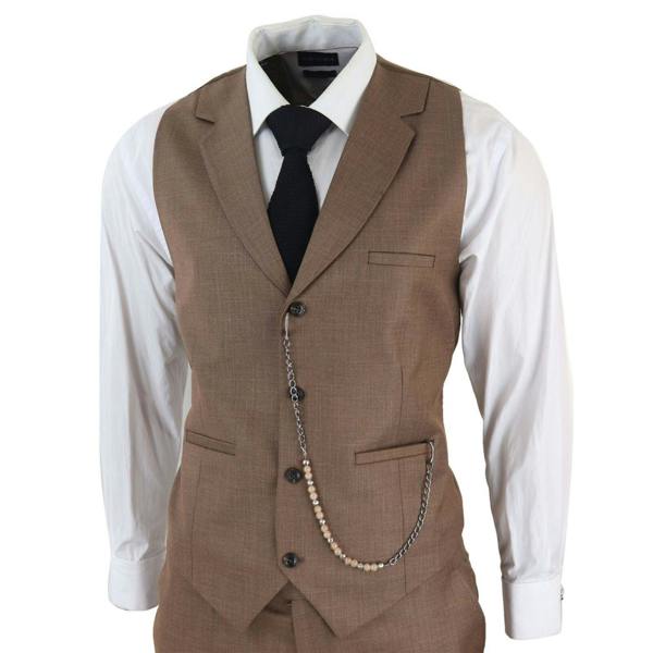 TruClothing Men's Classic 3-Piece Plain Brown Suit