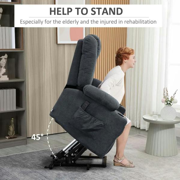 Charcoal dark gray electric riser recliner armchair with elevated standing position