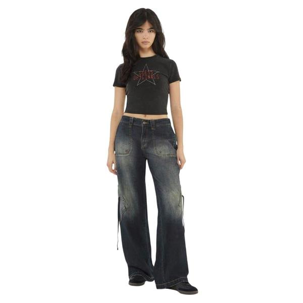 Guess Womens/Ladies Star Slim Crop T-Shirt - Jet Black - 