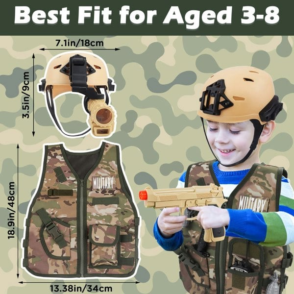 deAO Toys Camouflage Desert Soldier Costume Role Play Set with Helmet