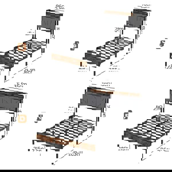 Levede Heavy Duty Bed Frame Metal Platform with Storage Headboard Single Double