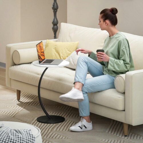 Wyld Haus Dimo Round C Shaped Side Table With Marble Effect Top