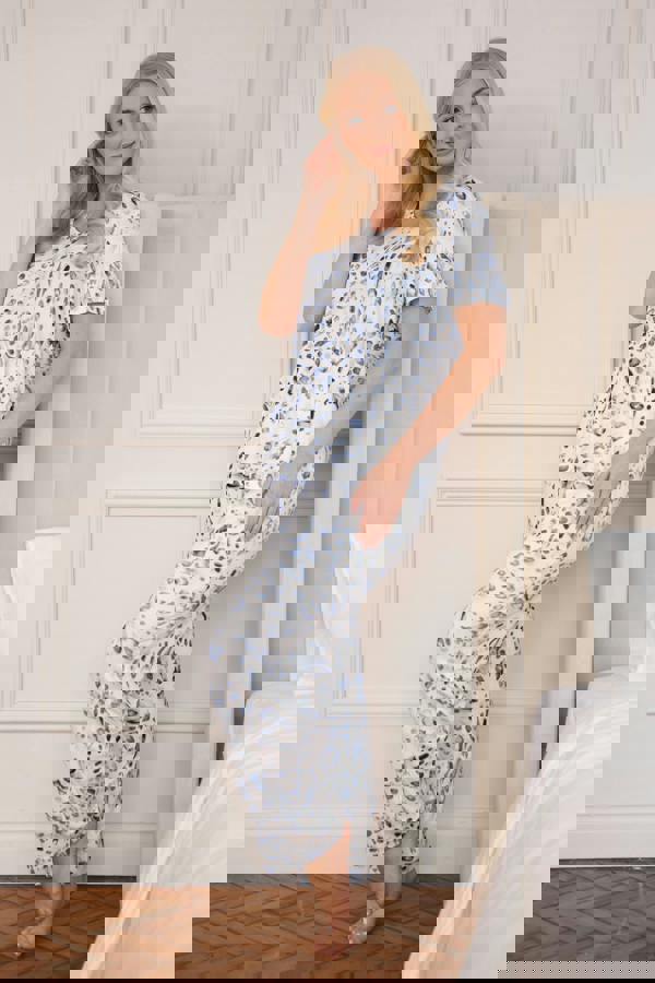 Camille Blue Leopard Lightweight Printed Short Sleeved Pyjama Set