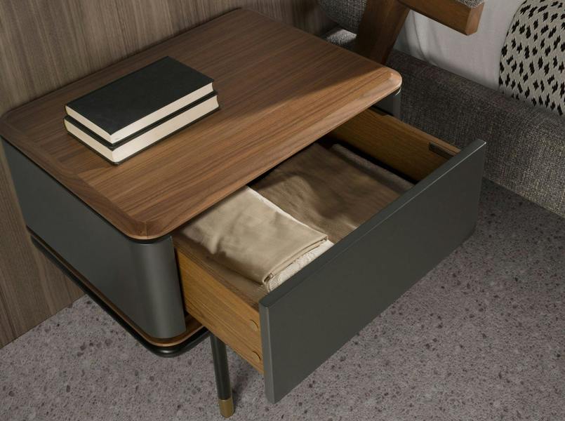 Angel Cerdá Bedside Table in Matt Dark Grey Wood, Black Steel and Walnut Top 7170