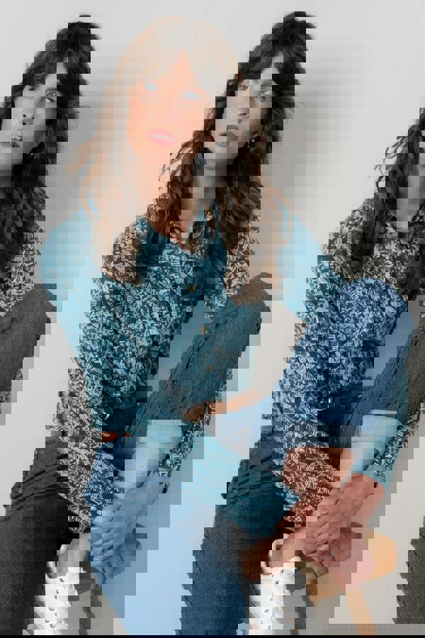 Lily & Me Bowbridge Printed Cotton Jersey Shirt Petrol