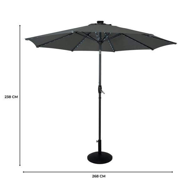 Jardi LED Tilt Parasol 2.7m With Tilt Base – Grey