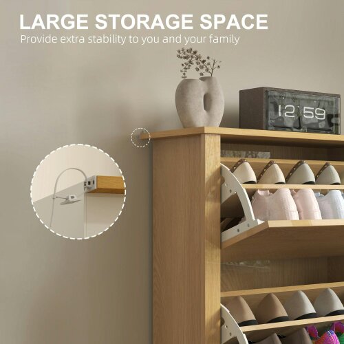 Wyld Haus Nesela Wooden Natural Wood Finish Slim Shoe Cabinet With 3 Flip Drawers For 18 Pairs