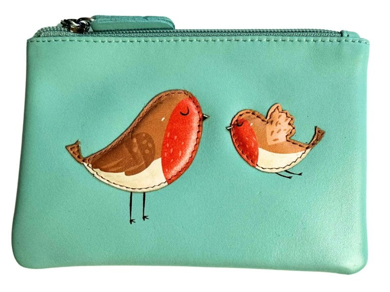 Mala Leather Pinky Robins Bird Leather Coin Purse