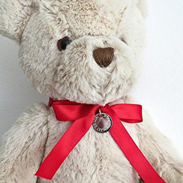 Personalised Teddy Bear & Edge Disc - Red Ribbon