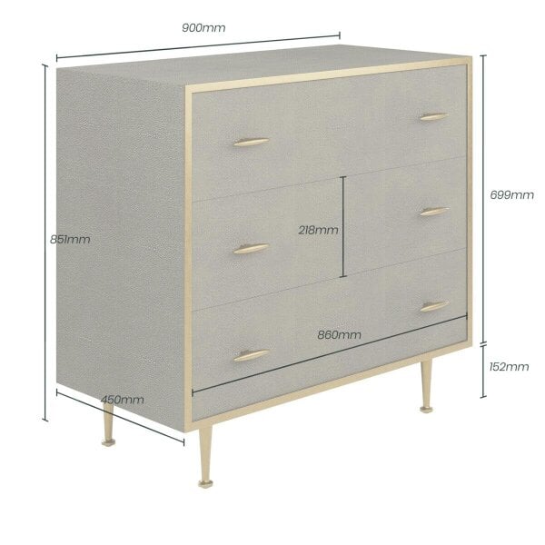 Wyld Haus Verona Grey Shagreen and Gold Chest of Drawers