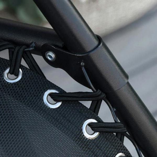 Black rocking lounger frame hardware with curved legs and mesh seat strap