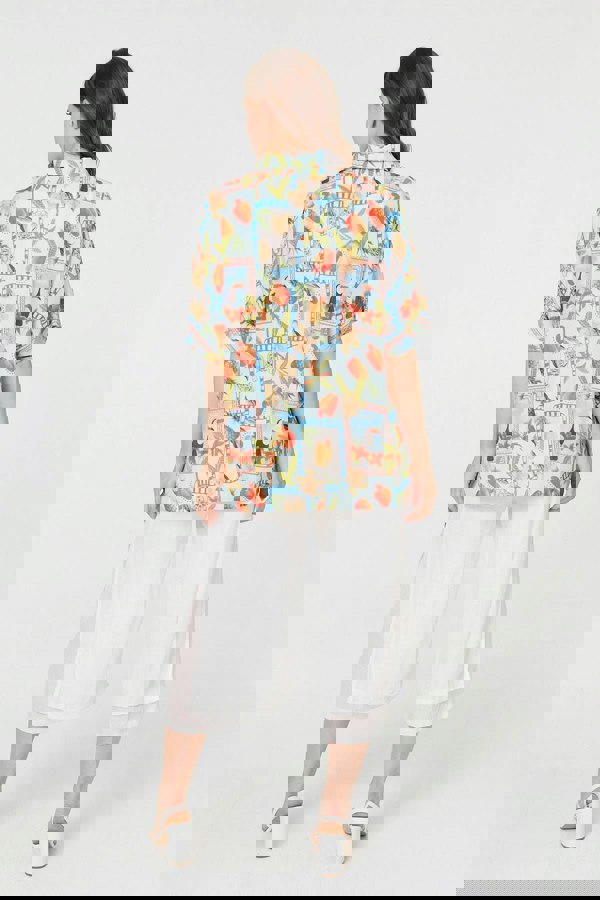 Blue | Patchwork Relaxed 1/2 Sleeve Shirt
