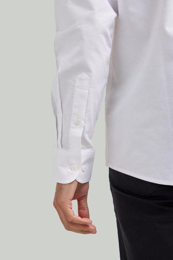 White Button-Down Collar Washed Oxford Shirt