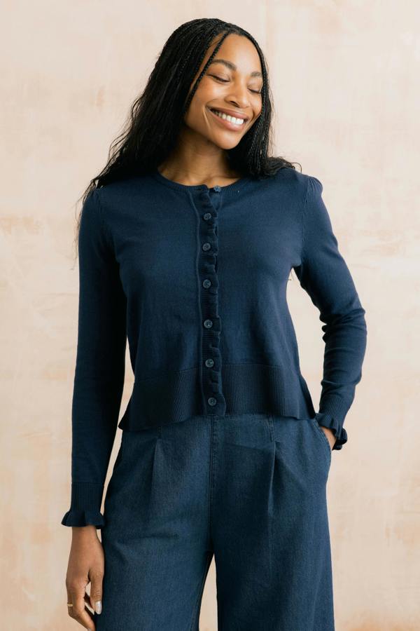 Lily & Me Lauren Ruffle Outfitter Cardigan Navy