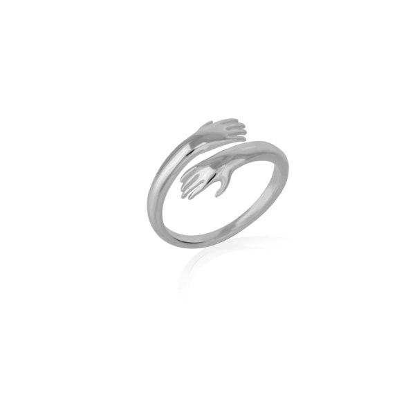 Spero London Hug Ring With Hands Sterling Silver and Gold Plated