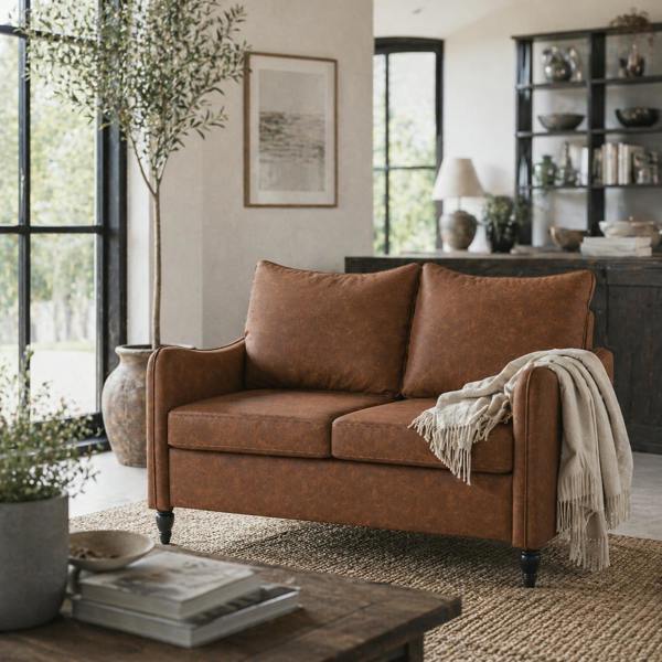 Wyld Haus Mipa Brown  Faux Leather Marble Effect 2 Seater Sofa