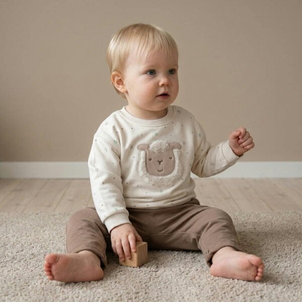 Mini Cuddles Sheep-Embroidered Sweatshirt (White)