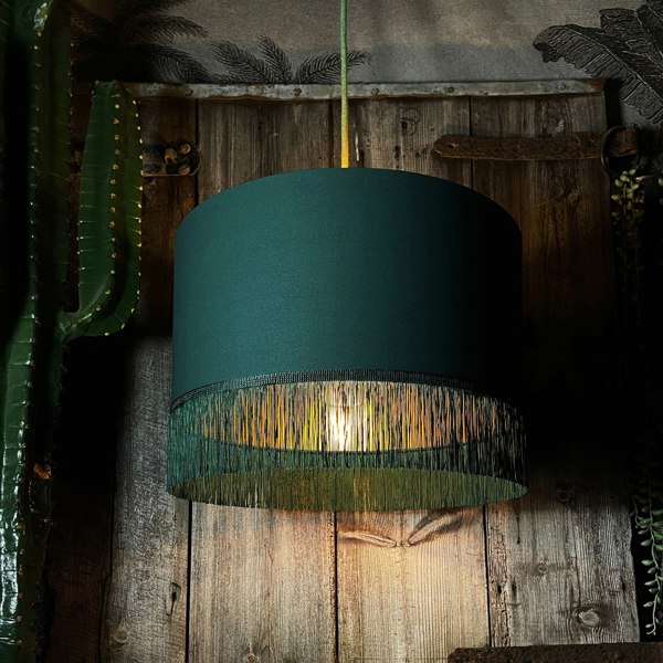 Love Frankie hunter cotton lampshade copper lining fringing light on